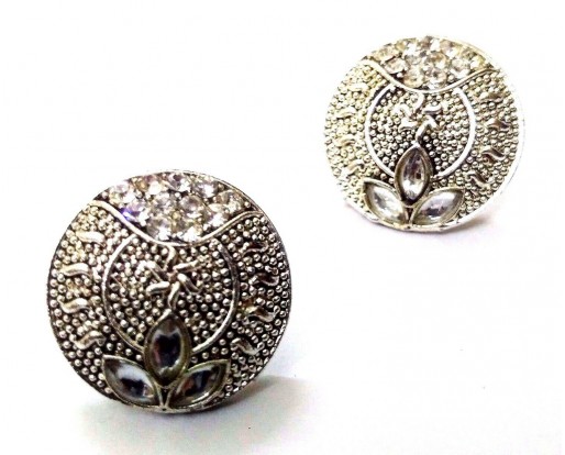 Silver Oxidized Rhinestone Tradition Earrings Stud Ethnic Imitation Jewelry EA13